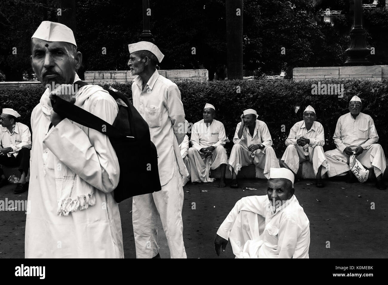Maharashtrian people waiting near Victoria memorial hall, kolkata, west Bengal, India, Asia Stock Photo