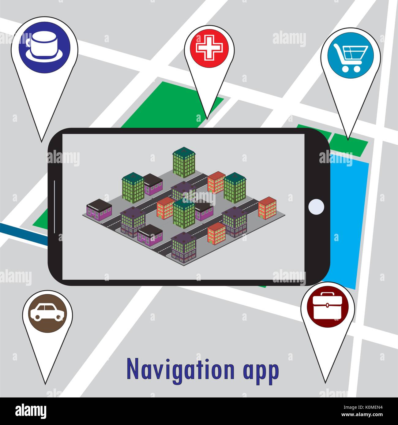 Mobile navigation GPS with map pointers . Responsive icon with map ...