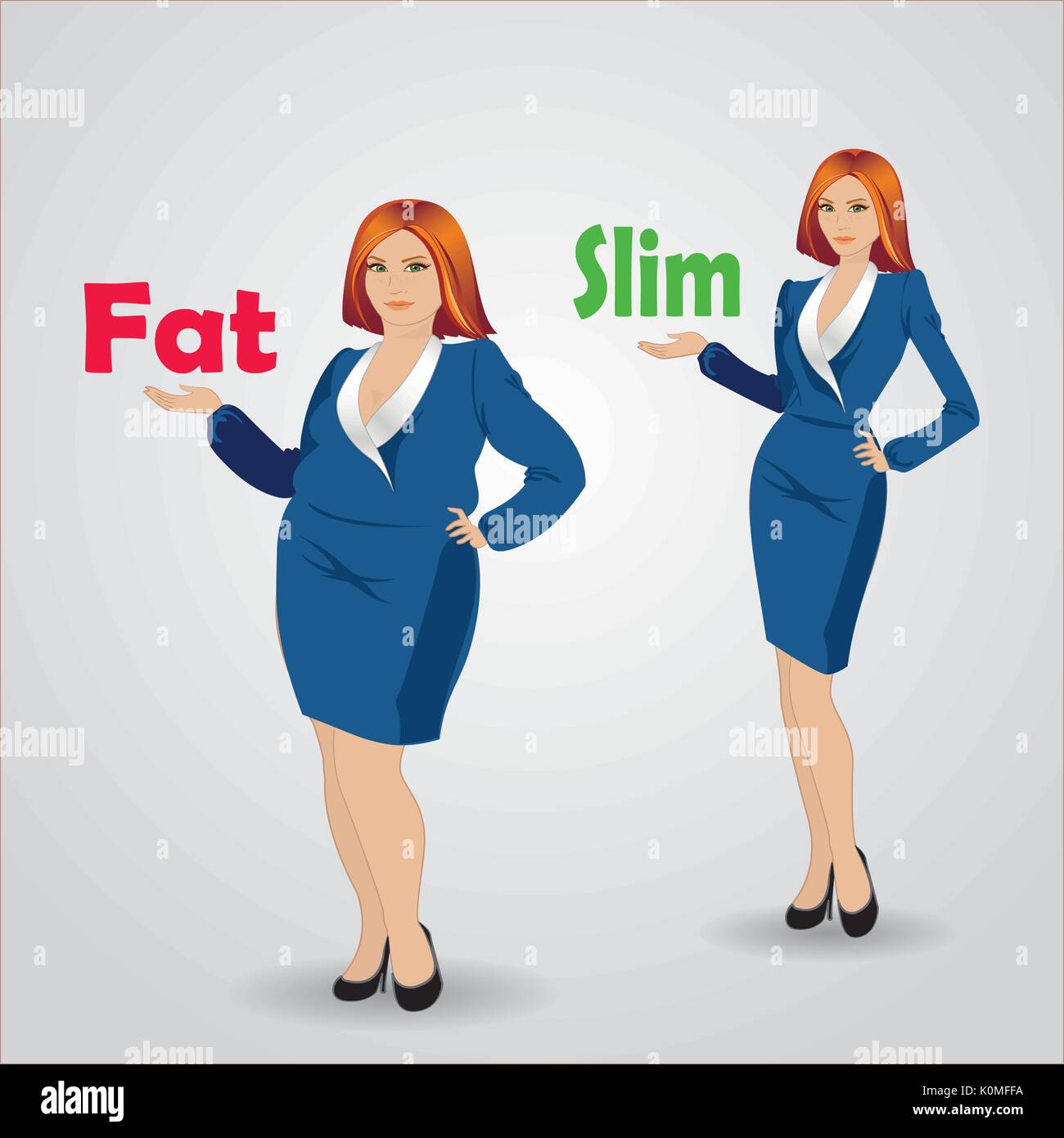 Thick and thin girl, Vector illustration Stock Vector