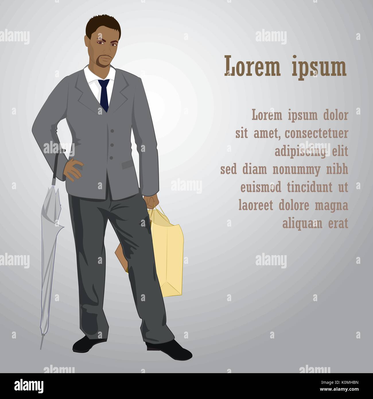 elegant young man in business suit after shopping , vector illustration Stock Vector