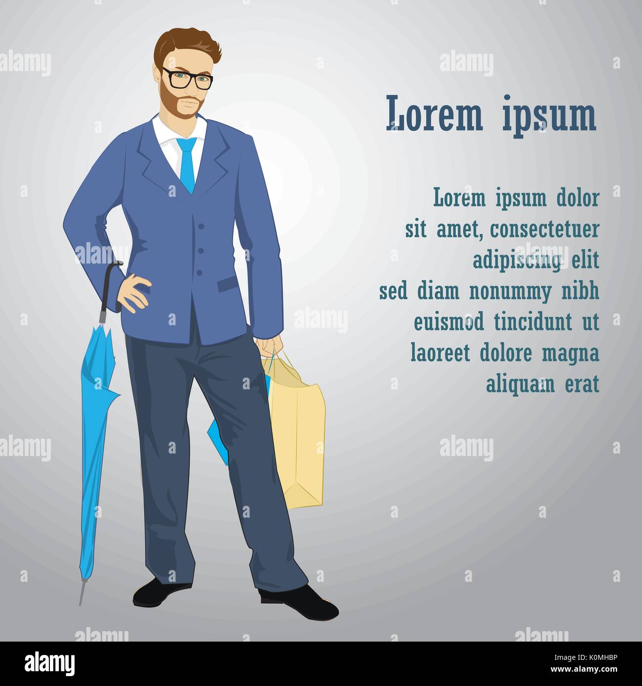 elegant young man in business suit after shopping , vector illustration Stock Vector
