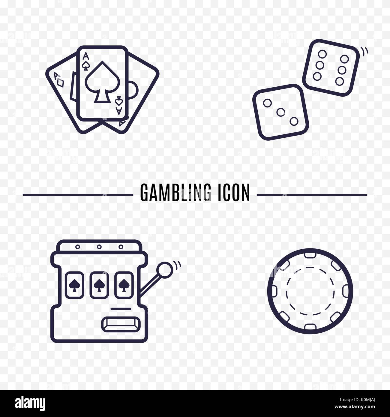 Gambling simple line icon. Card, dice, casino chip, slot mashine thin linear signs. Outline casino game simple concept for websites, infographic, mobile applications. Stock Vector