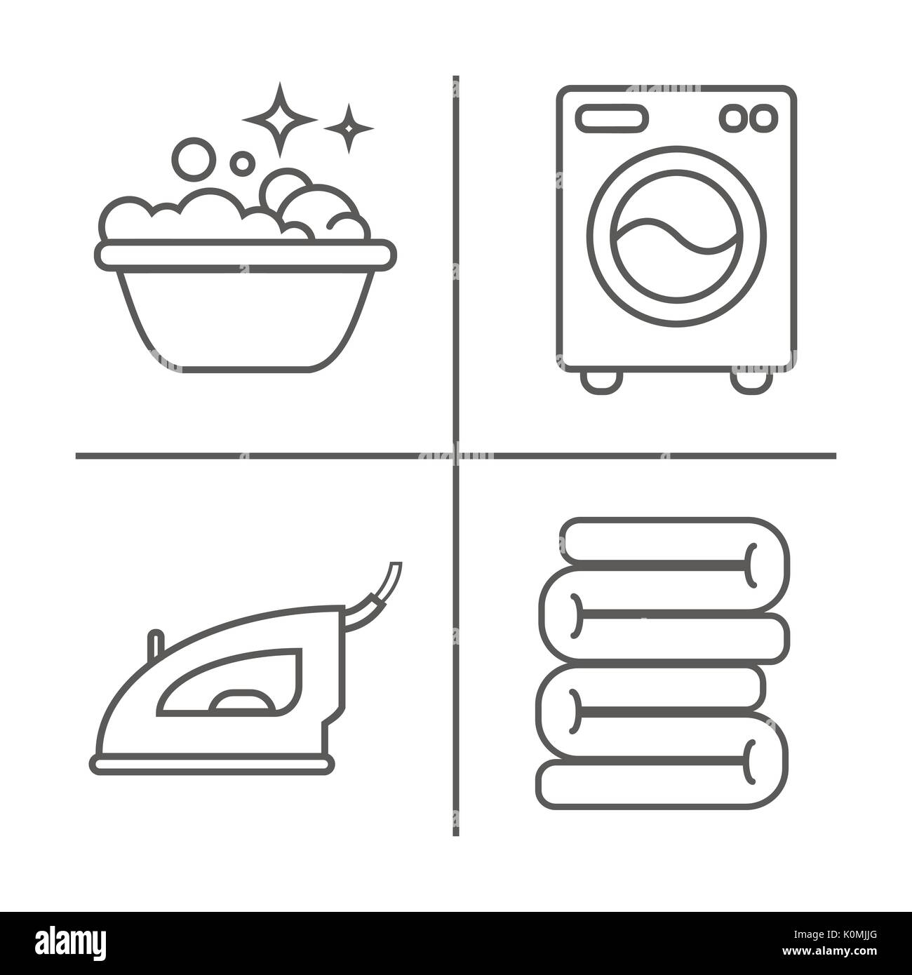 Washing, ironing, clean laundry line icons. Washing machine, iron, handwash and other clining icon. Order in the house linear signs for cleaning service Stock Vector