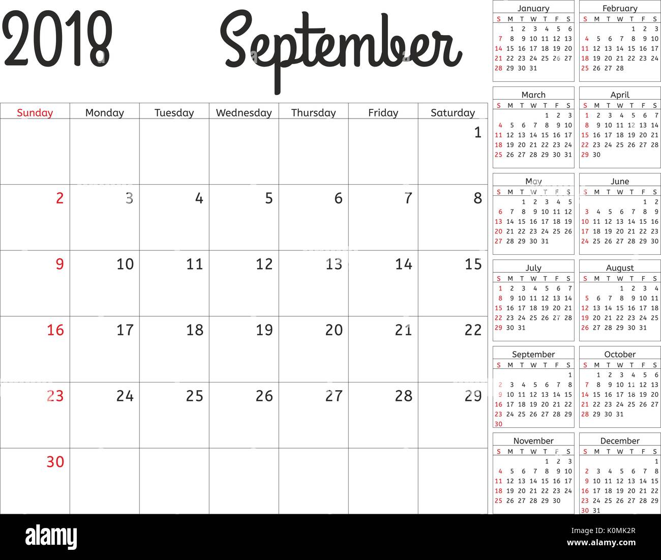 Simple Calendar Planner For 2018 Year Vector Design
