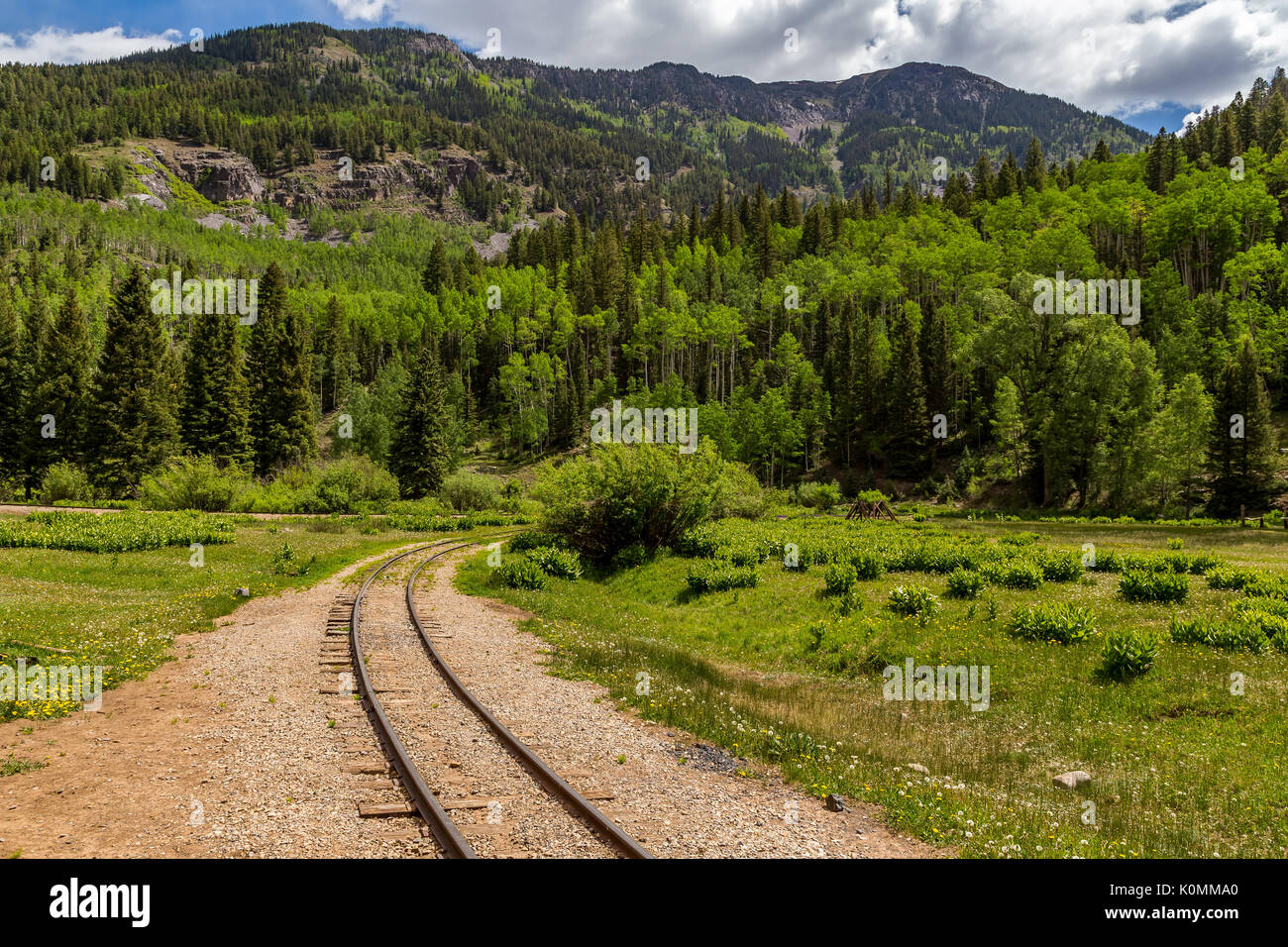 A train ride leaving from Rockwood Depot along the Animas River outside of Durango, Colorado. Stock Photo