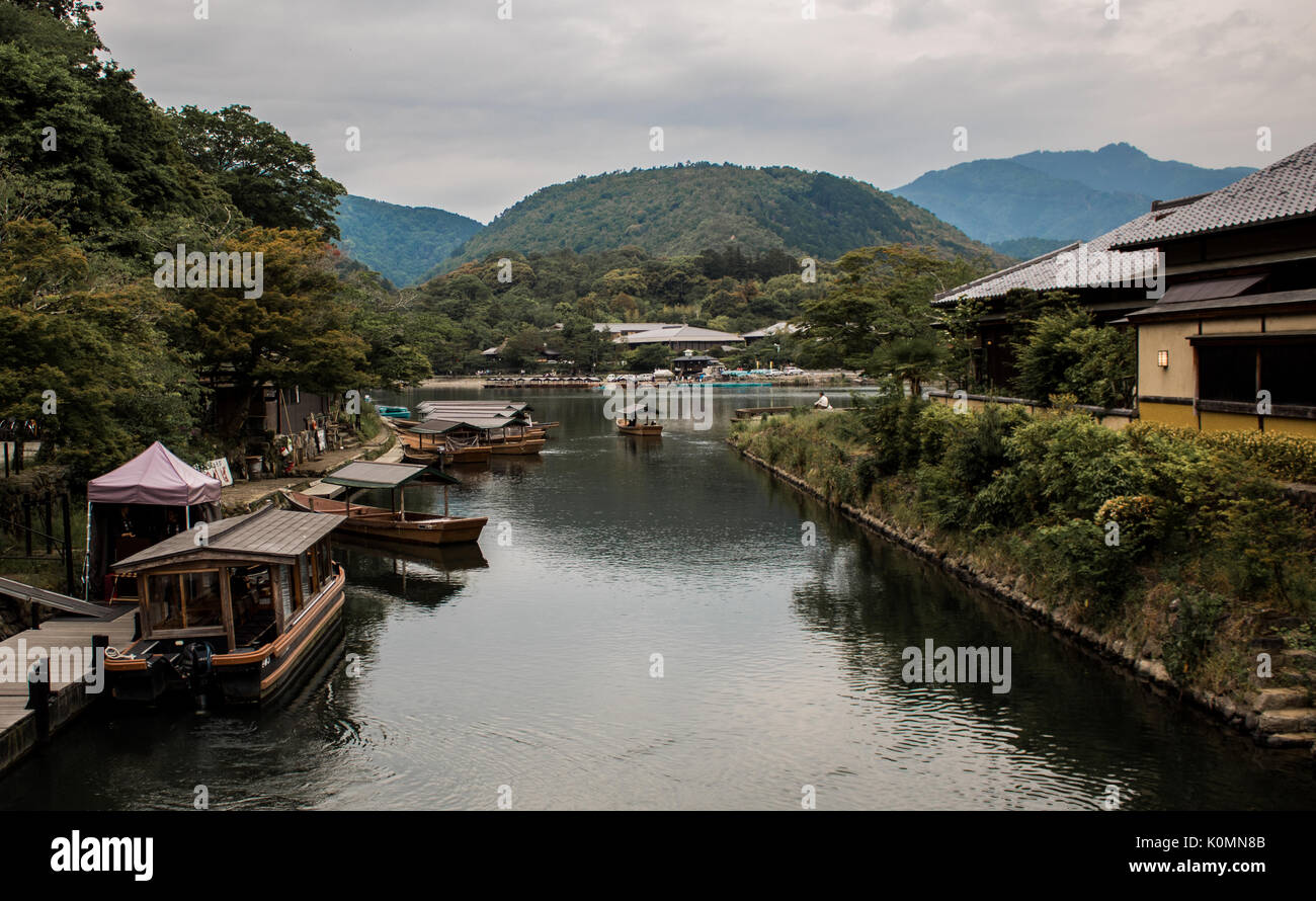 Beautiful scene in a small town in Japan near Kyoto of a river