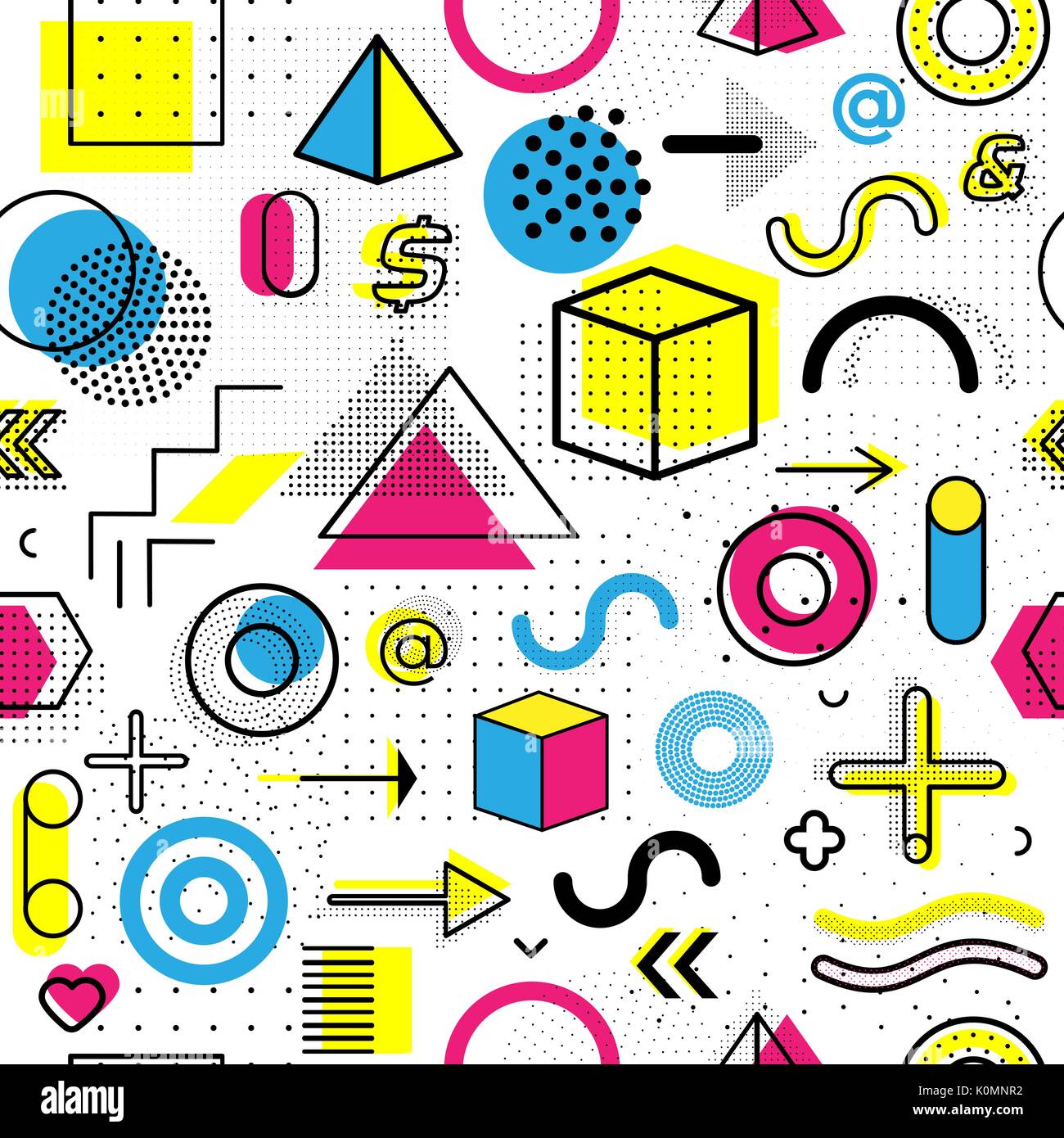 Geometric memphis seamless isolated pattern for fashion and wallpaper. Universal colorful decorative geometrical background Stock Vector