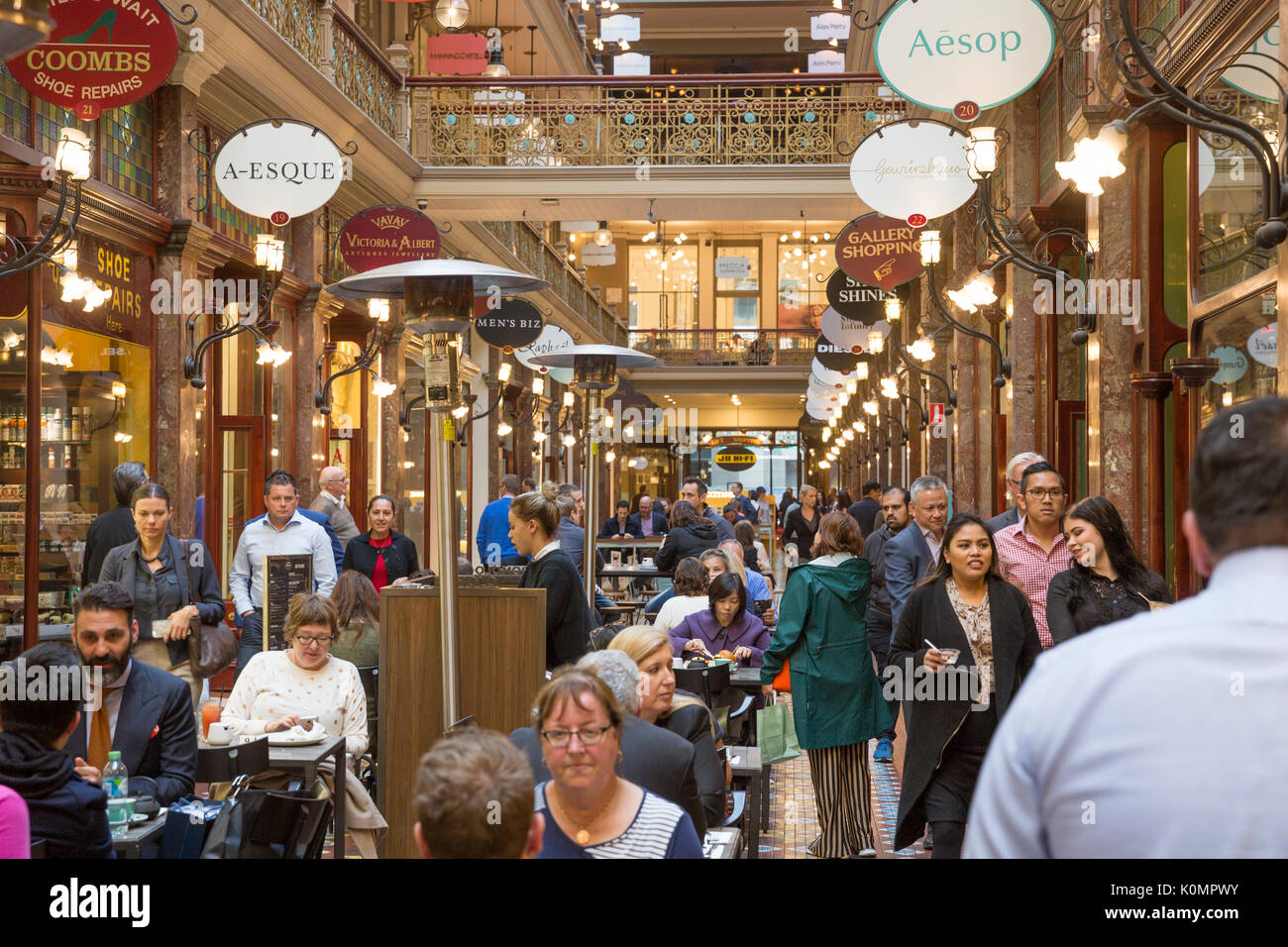 The Strand Arcade built in 1891 is Sydney's only remaining Victorian retail arcade, located in the city centre, with upmarket shops and stores Stock Photo