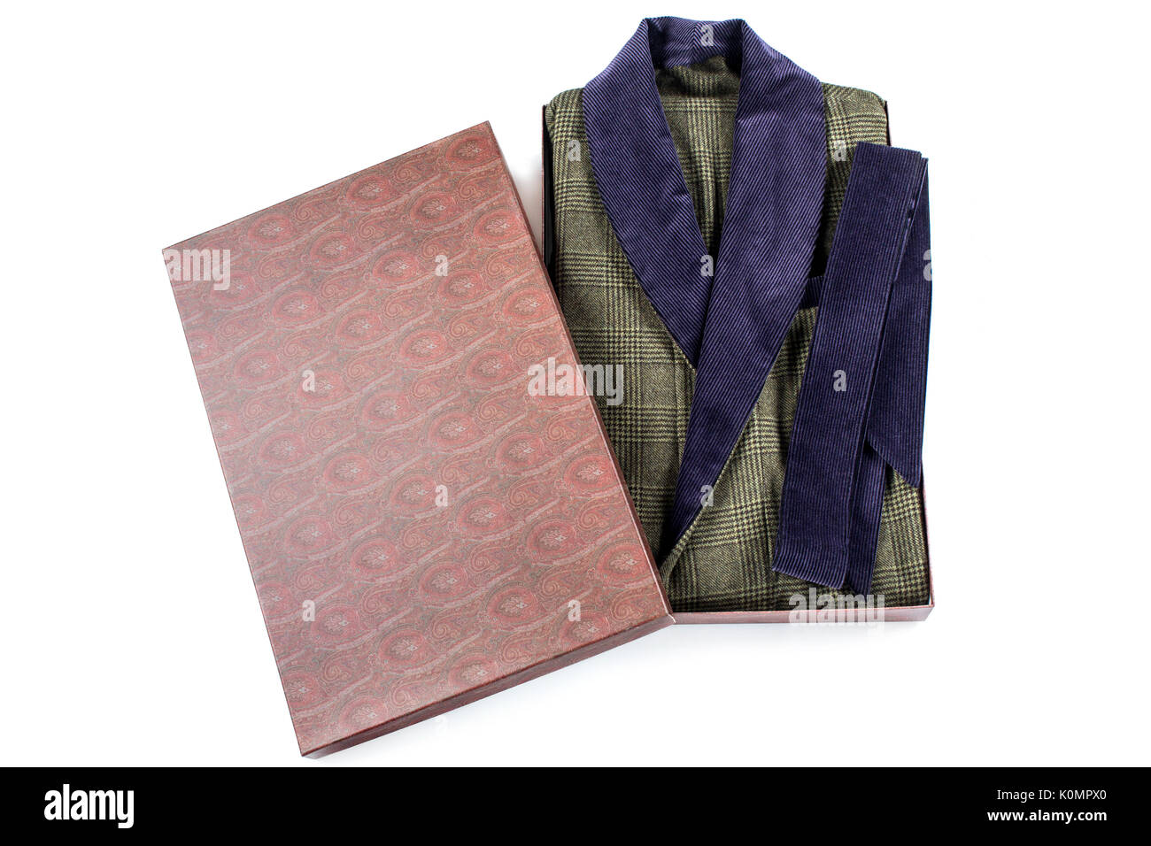 Male gift boxed gown isolate Packed bathrobe Stock Photo