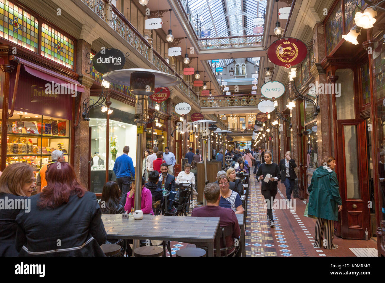 The Strand Arcade built in 1891 is Sydney's only remaining Victorian retail arcade, located in the city centre, with upmarket shops and stores Stock Photo