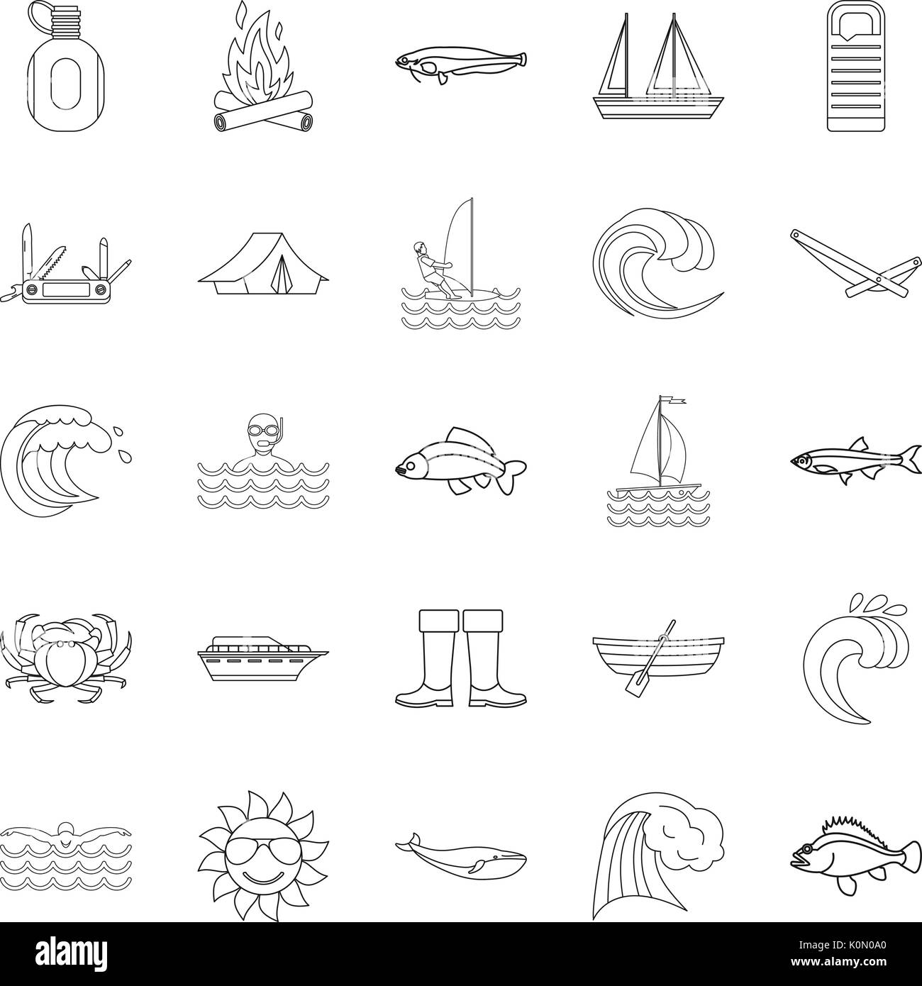 Fish icons set, outline style Stock Vector Image & Art - Alamy