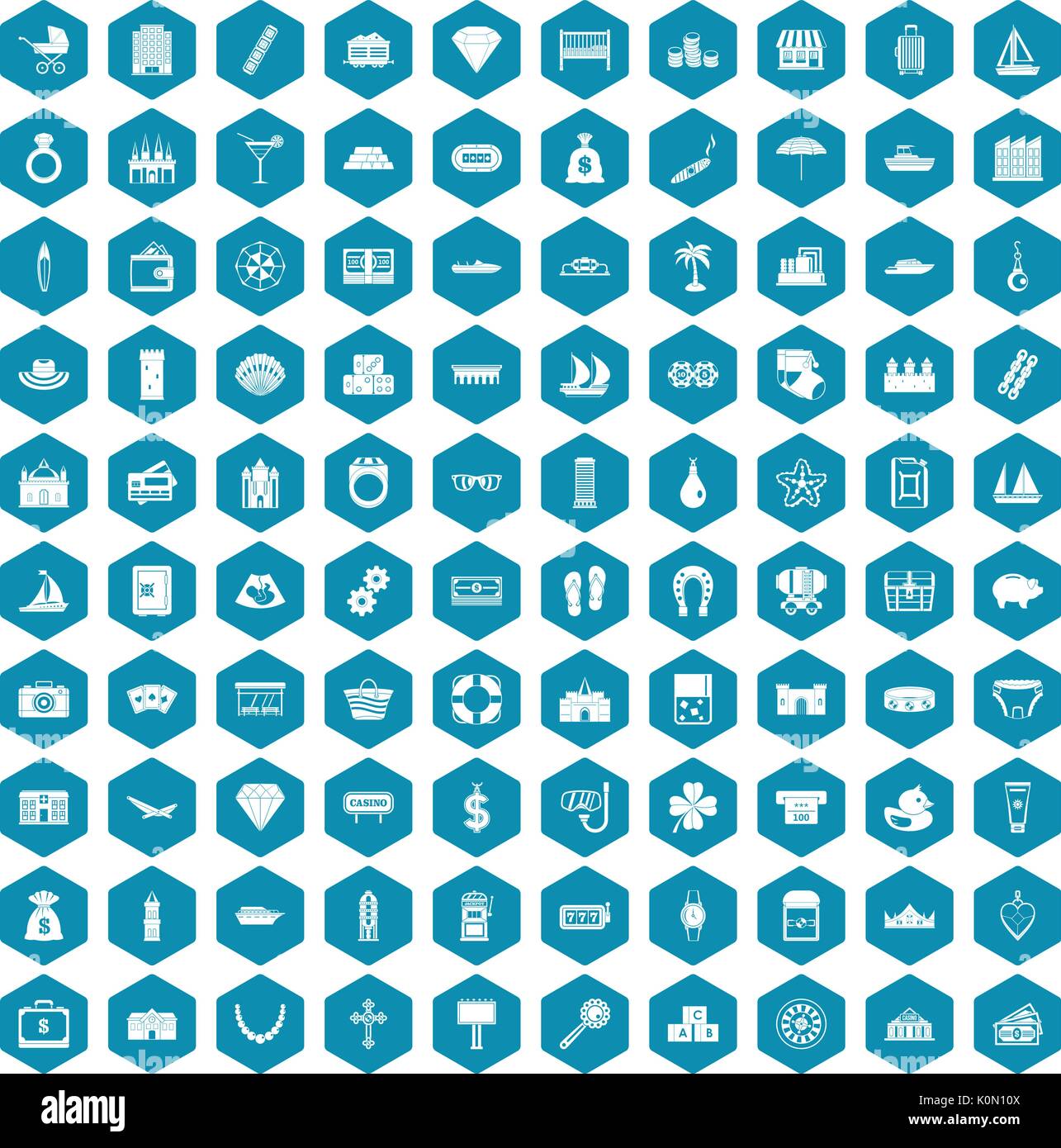100 wealth icons sapphirine violet Stock Vector