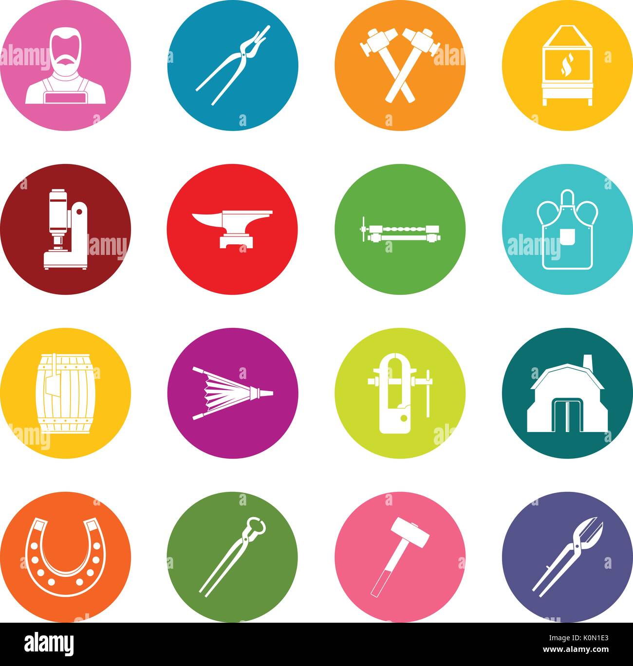 Blacksmith icons many colors set Stock Vector