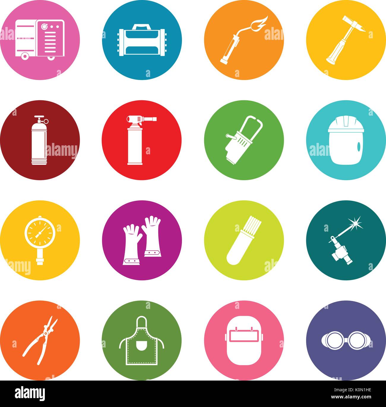 Welding icons many colors set Stock Vector