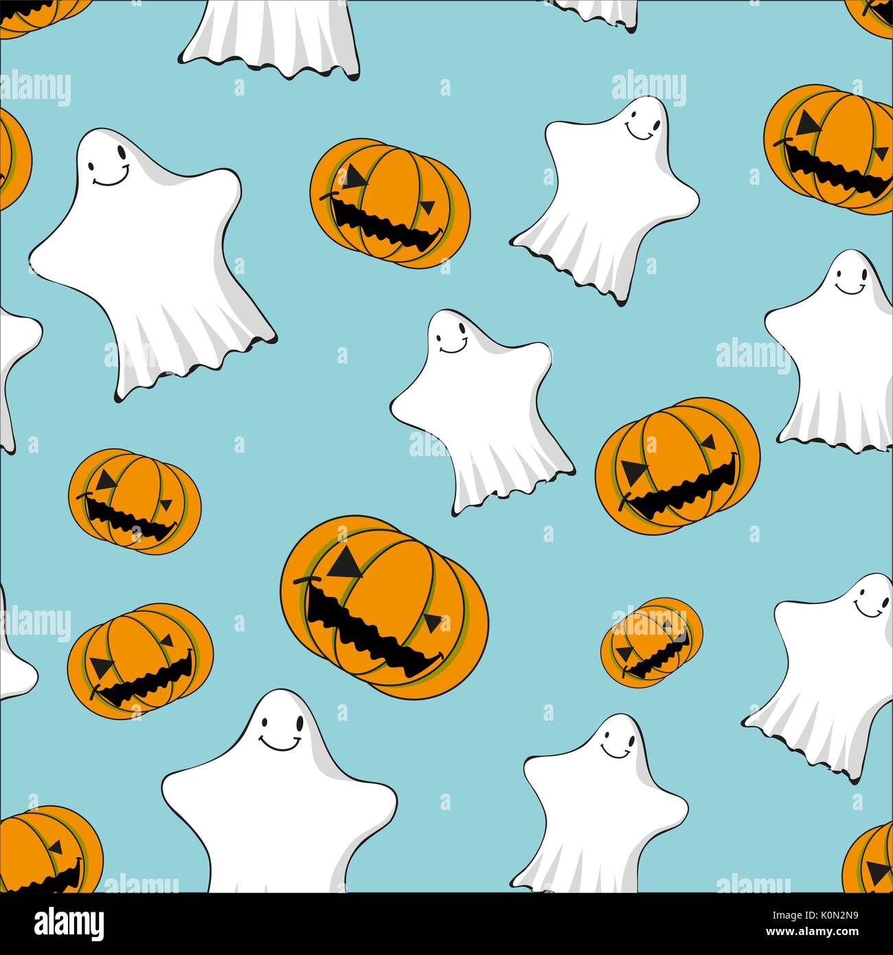 cute ghosts and jack o lanterns seamless pattern Stock Vector