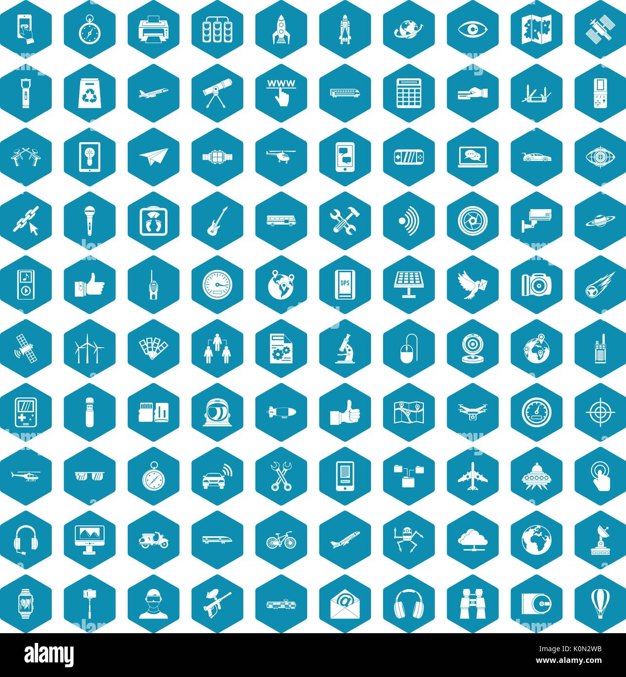 100 wireless technology icons sapphirine violet Stock Vector