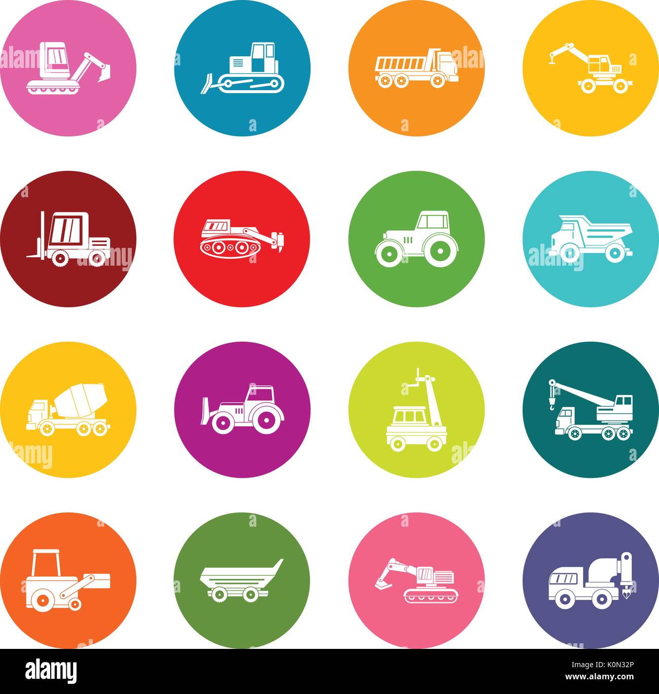 Building vehicles icons many colors set Stock Vector