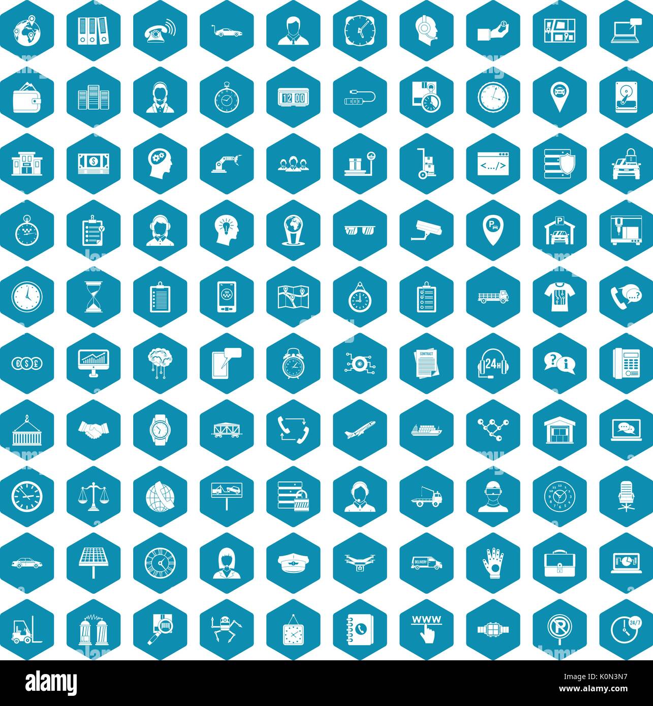 100 working hours icons sapphirine violet Stock Vector