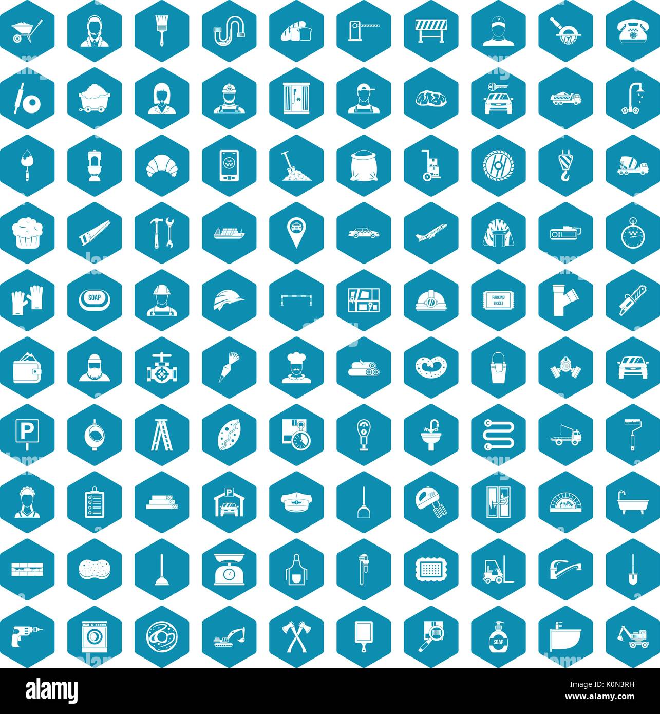 100 working professions icons sapphirine violet Stock Vector