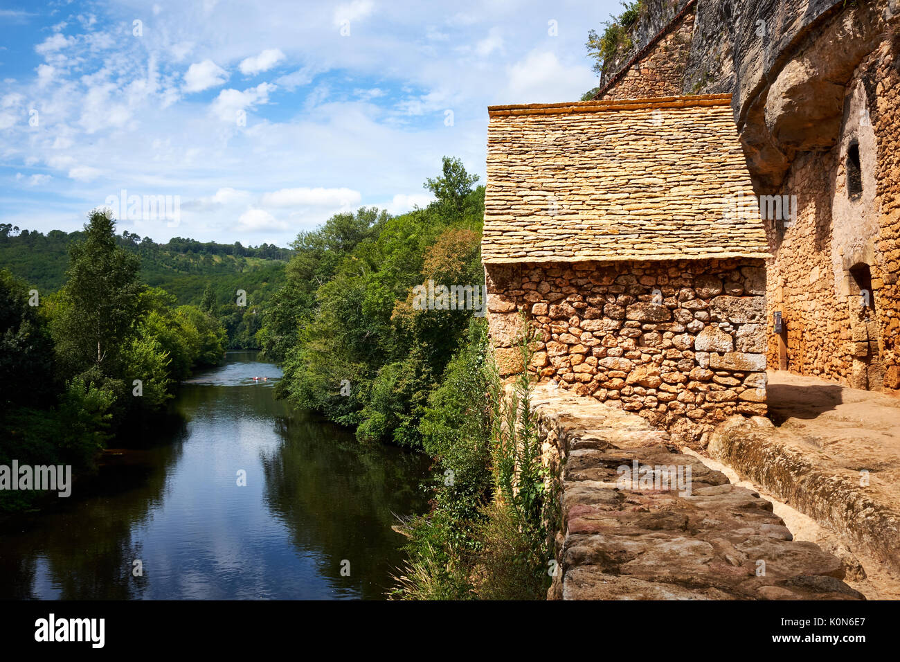 La Madeleine, Tursac, Dordogne, France. Pre-history and troglodyte location by the river Visere Stock Photo
