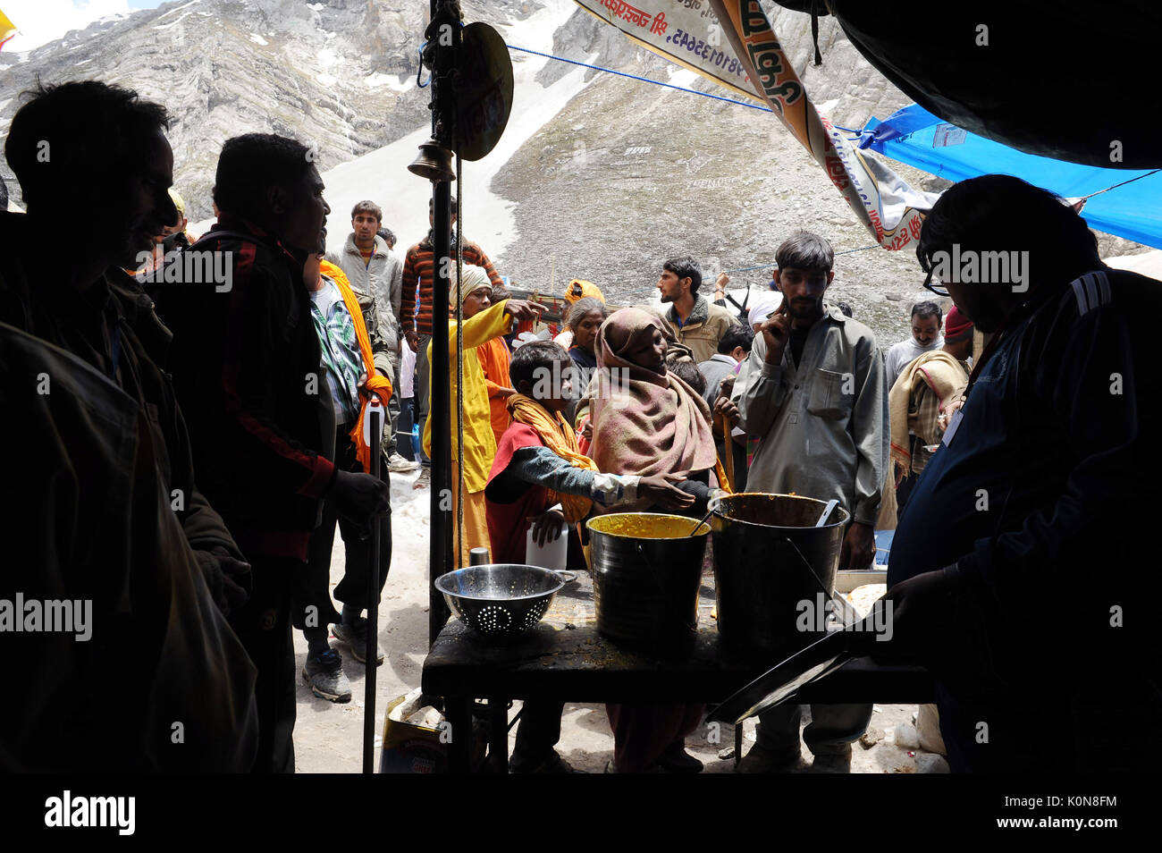 pilgrim at food stall, amarnath yatra, Jammu Kashmir, India, Asia Stock Photo
