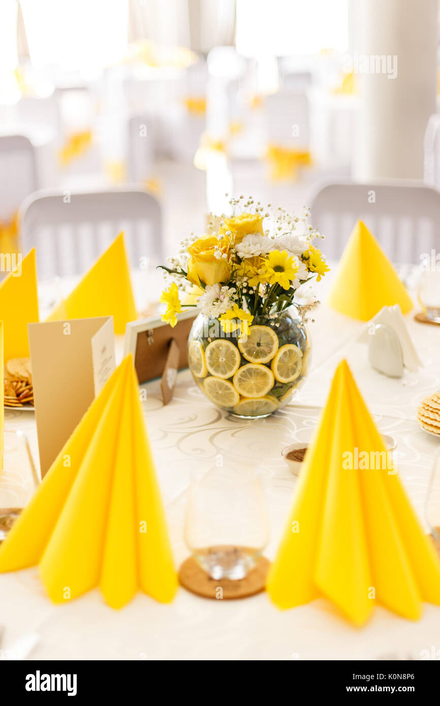 Table set for wedding or another catered event dinner Stock Photo