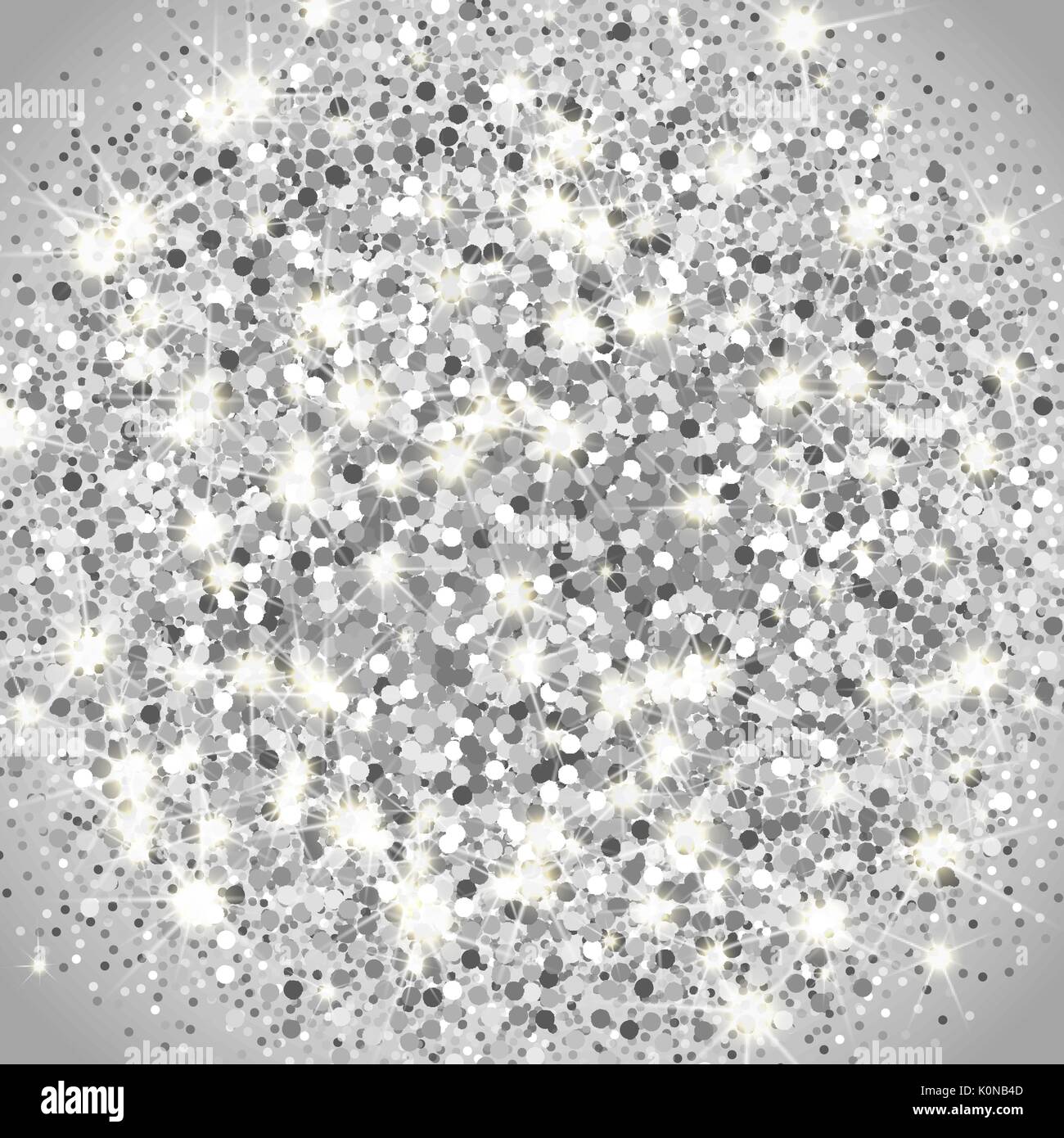 Falling silver particles on a black background. Scattered silver confetti. Rich luxury fashion backdrop. Bright shining glitter. Round dots. Stock Vector