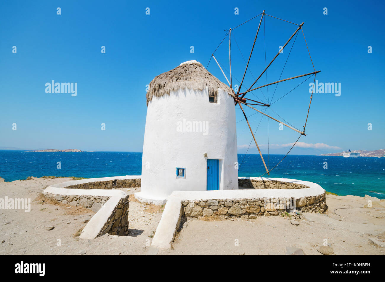 Famous Mykonos Windmill - Greek islands Stock Photo