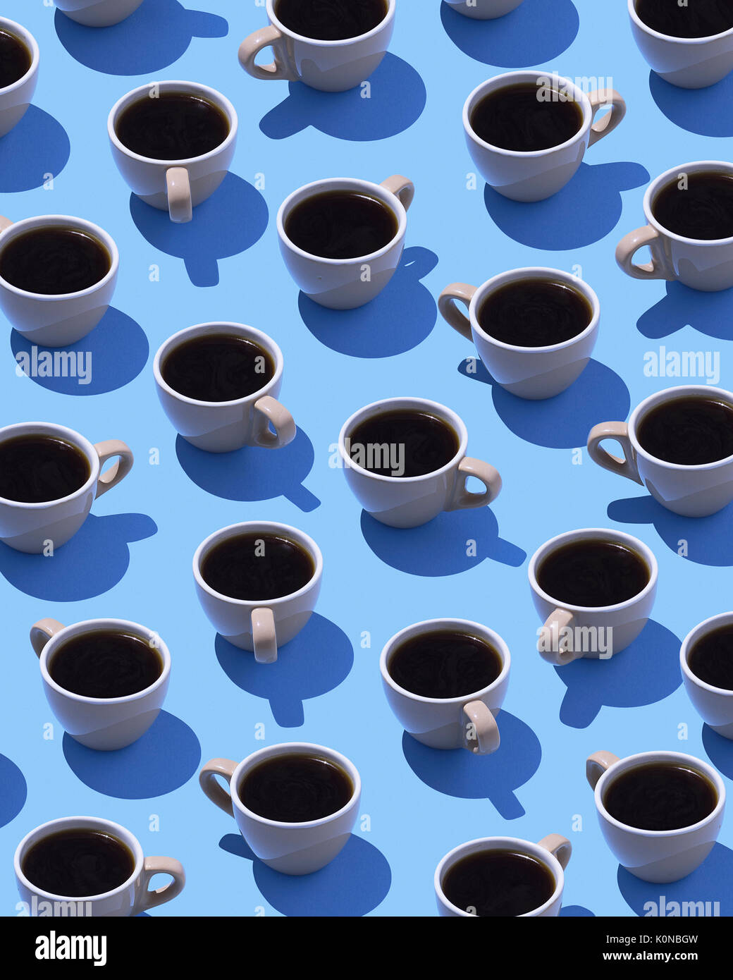 Coffee cups on light blue ground, 3D Rendering Stock Photo