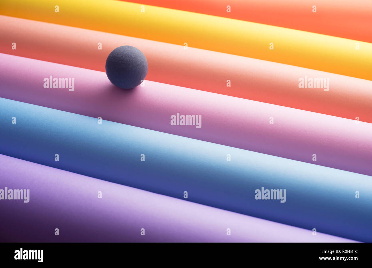 Sphere on colourful tubes, 3D Rendering Stock Photo