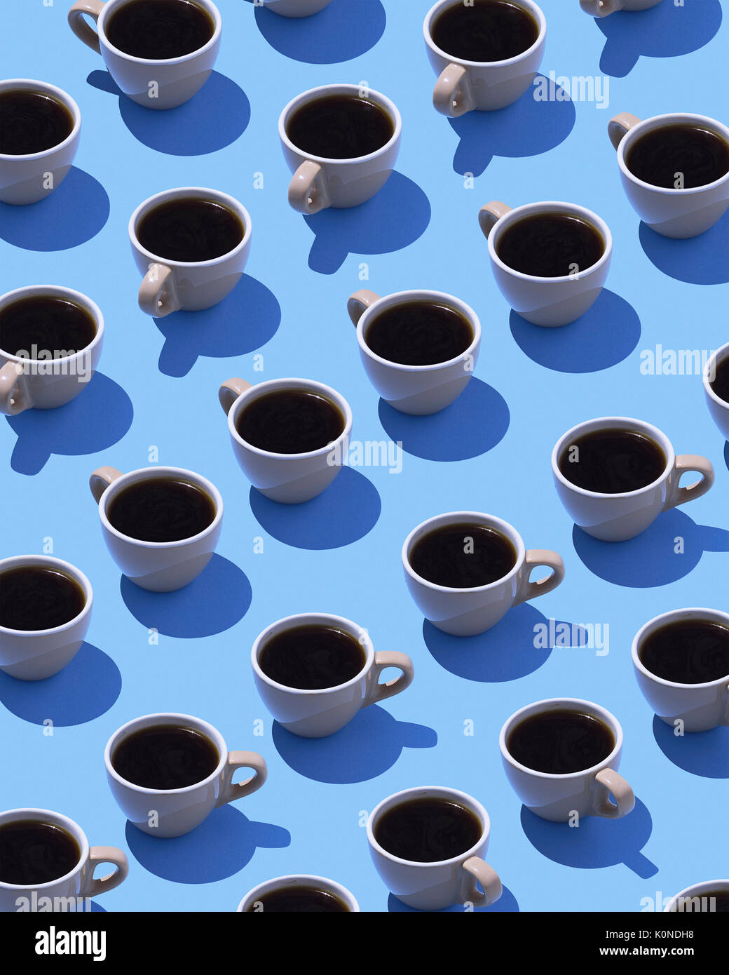 Coffee cups on light blue ground, 3D Rendering Stock Photo
