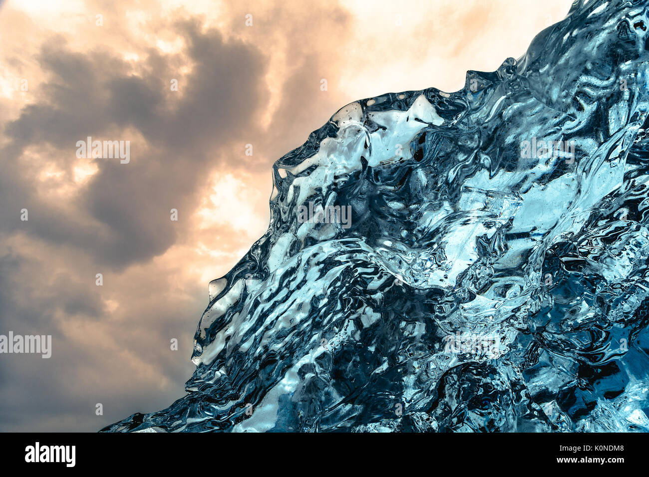 Fire and Ice Abstract ice formation at Jokulsarlon Beach Southeast Iceland Stock Photo