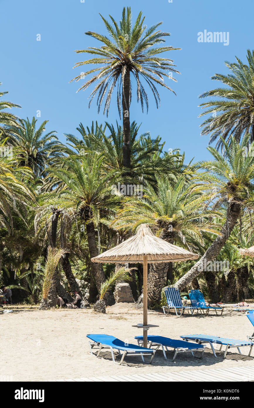Greece, Crete, Vai, sun loungers on the beach Stock Photo