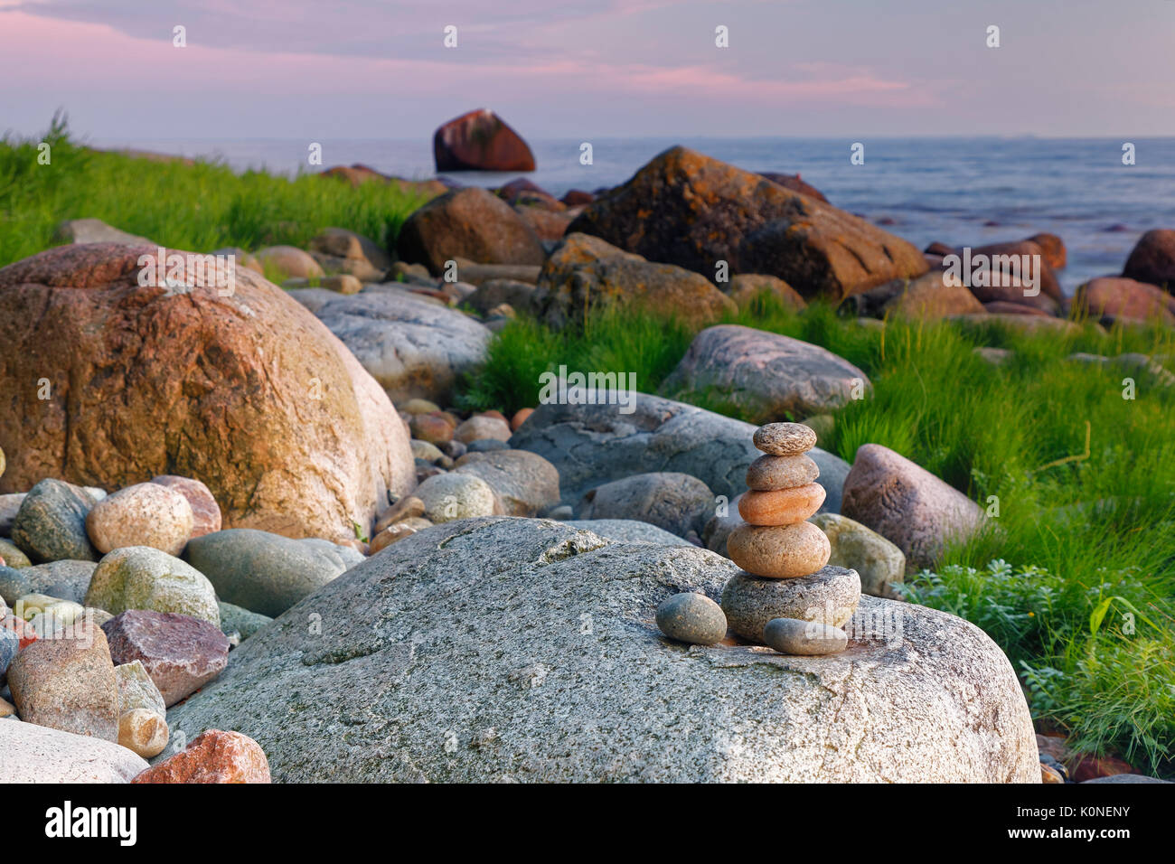 Germany, Mecklenburg-Western Pomerania, Jasmund National Park, Bolders and pebbles athe Baltic Sea Stock Photo
