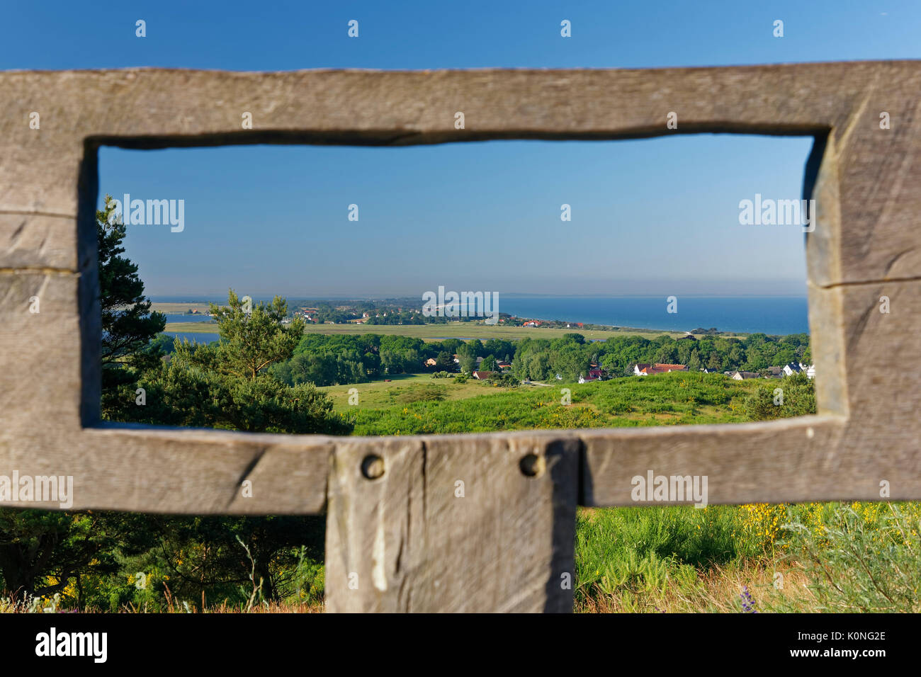 Germany, Mecklenburg-Western Pomerania, View of Hiddensee through wooden frame Stock Photo