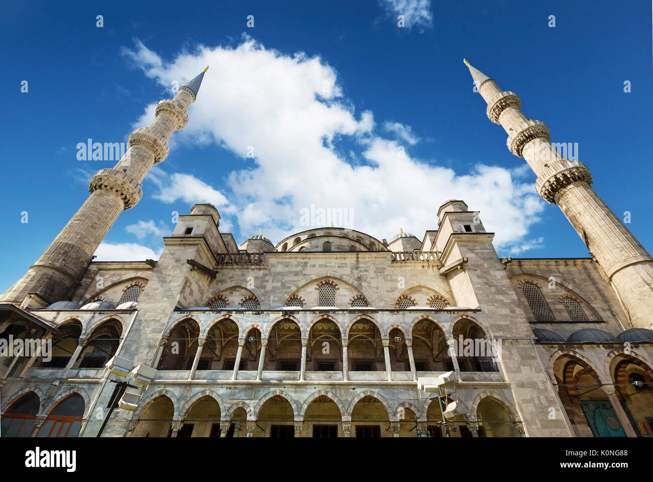 Scenic view of Istanbul famous landmark Blue Mosque over blue cloudy sky. Stock Photo