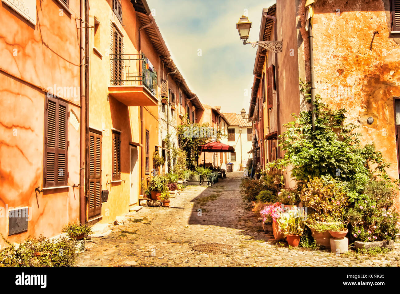 Street view of the Medieval town of Ostia Antica - Rome, Italy Stock Photo