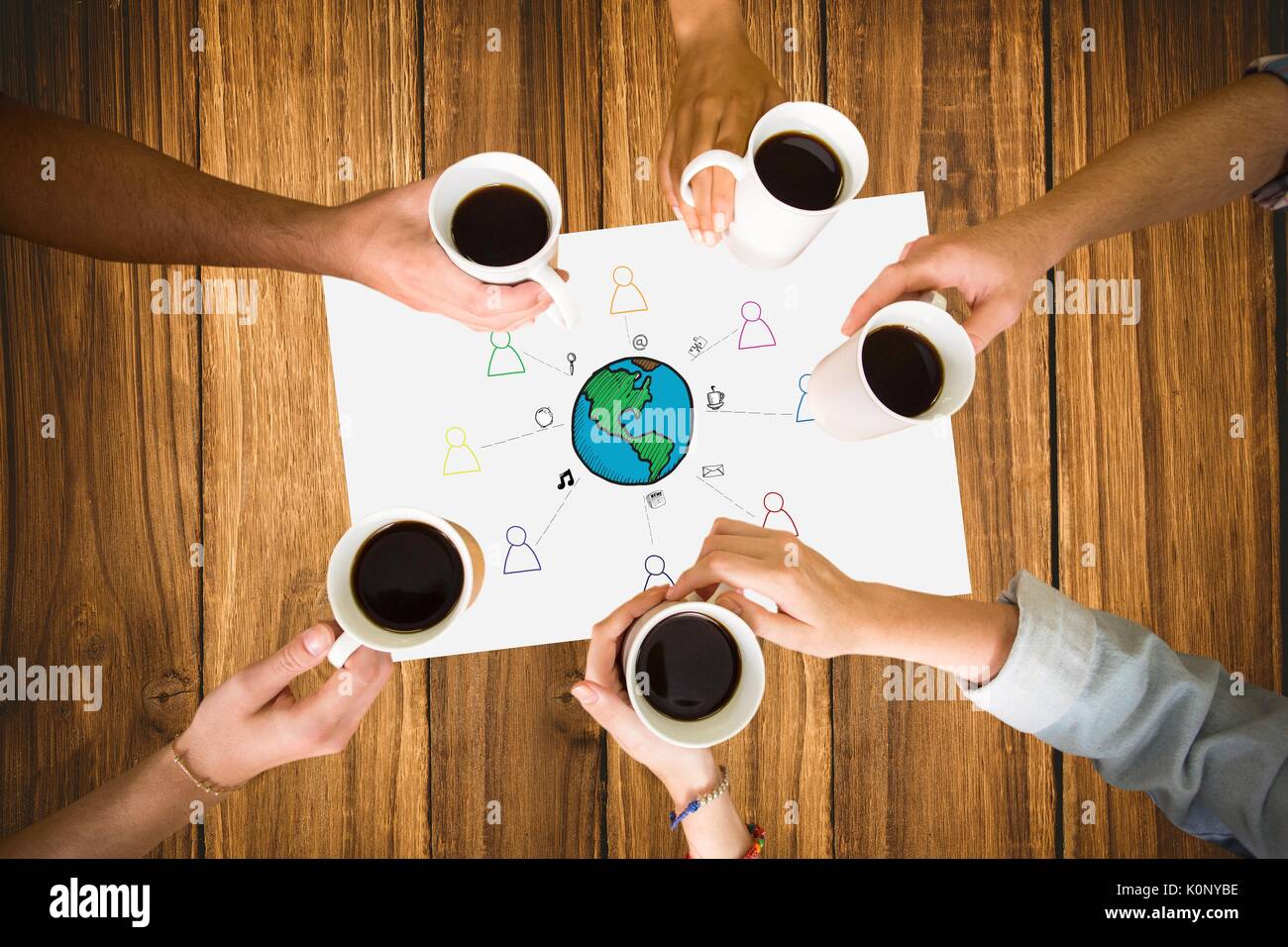 Digital composite of Table top meeting with web graphics Stock Photo Alamy