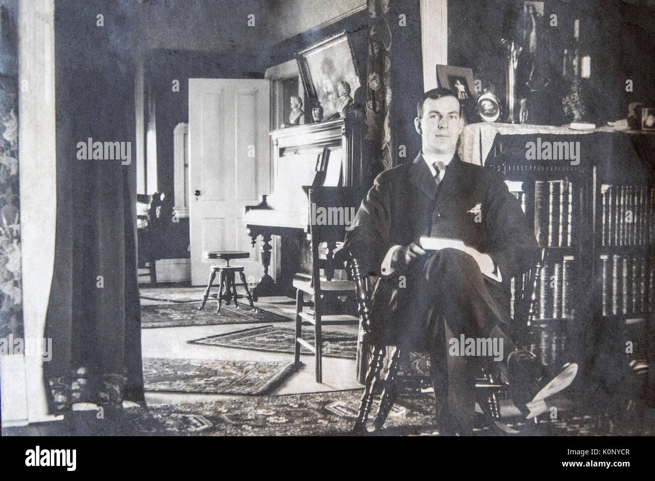A man sitting in his library 1907-1908 in MInnesota Stock Photo