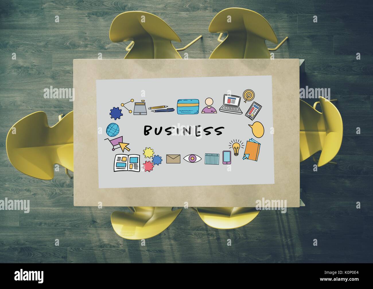 Digital composite of Table top meeting with web graphics Stock Photo