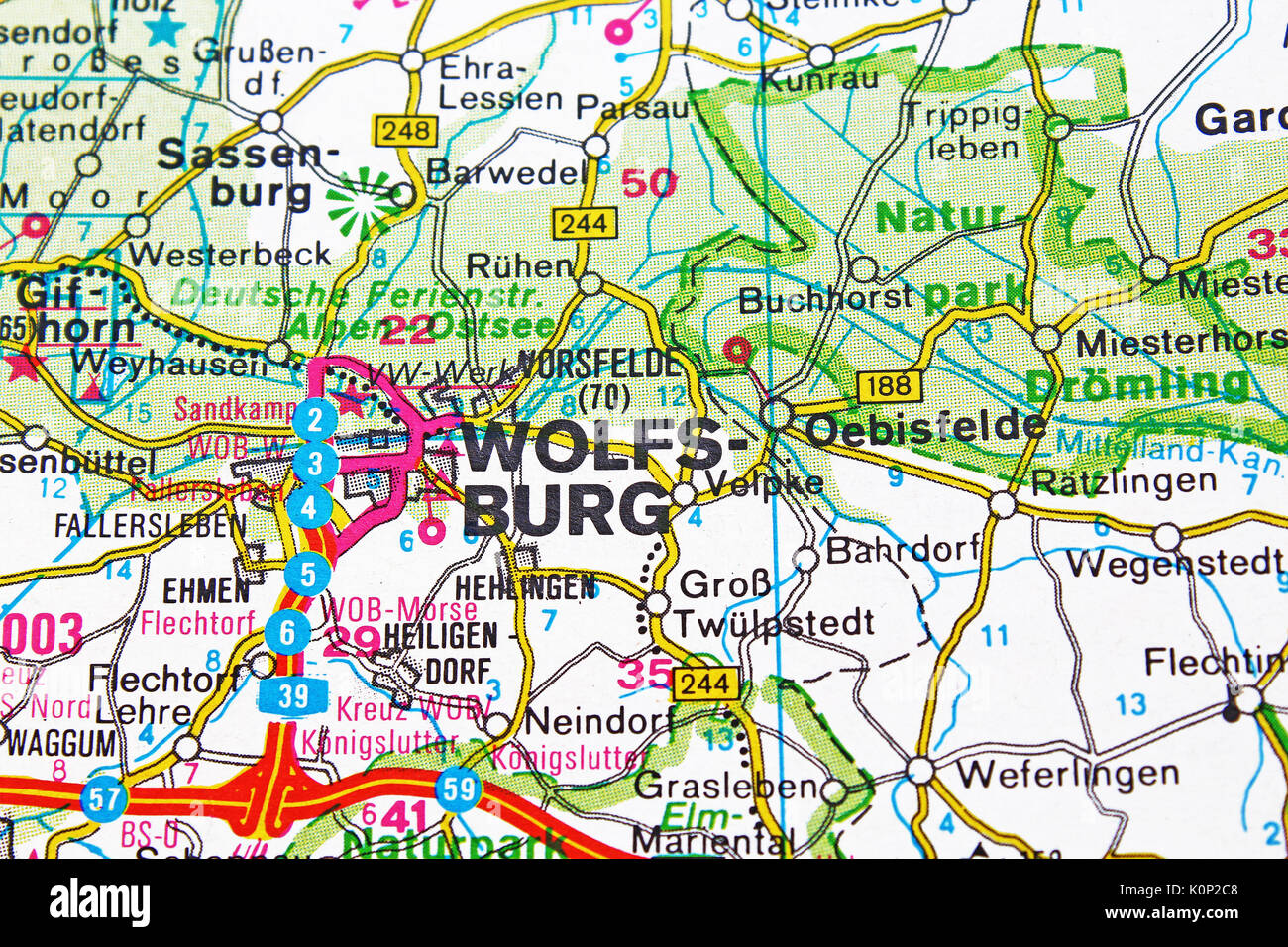 Wolfsburg map city map road map Stock Photo - Alamy