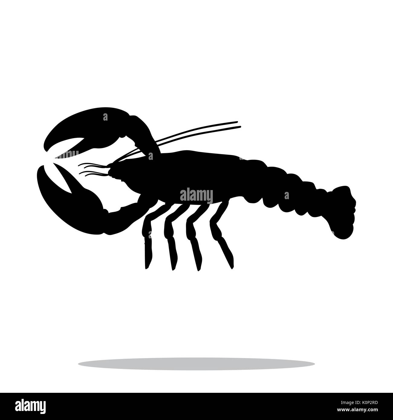 Crayfish black silhouette aquatic animal. Vector Illustrator. Stock Vector