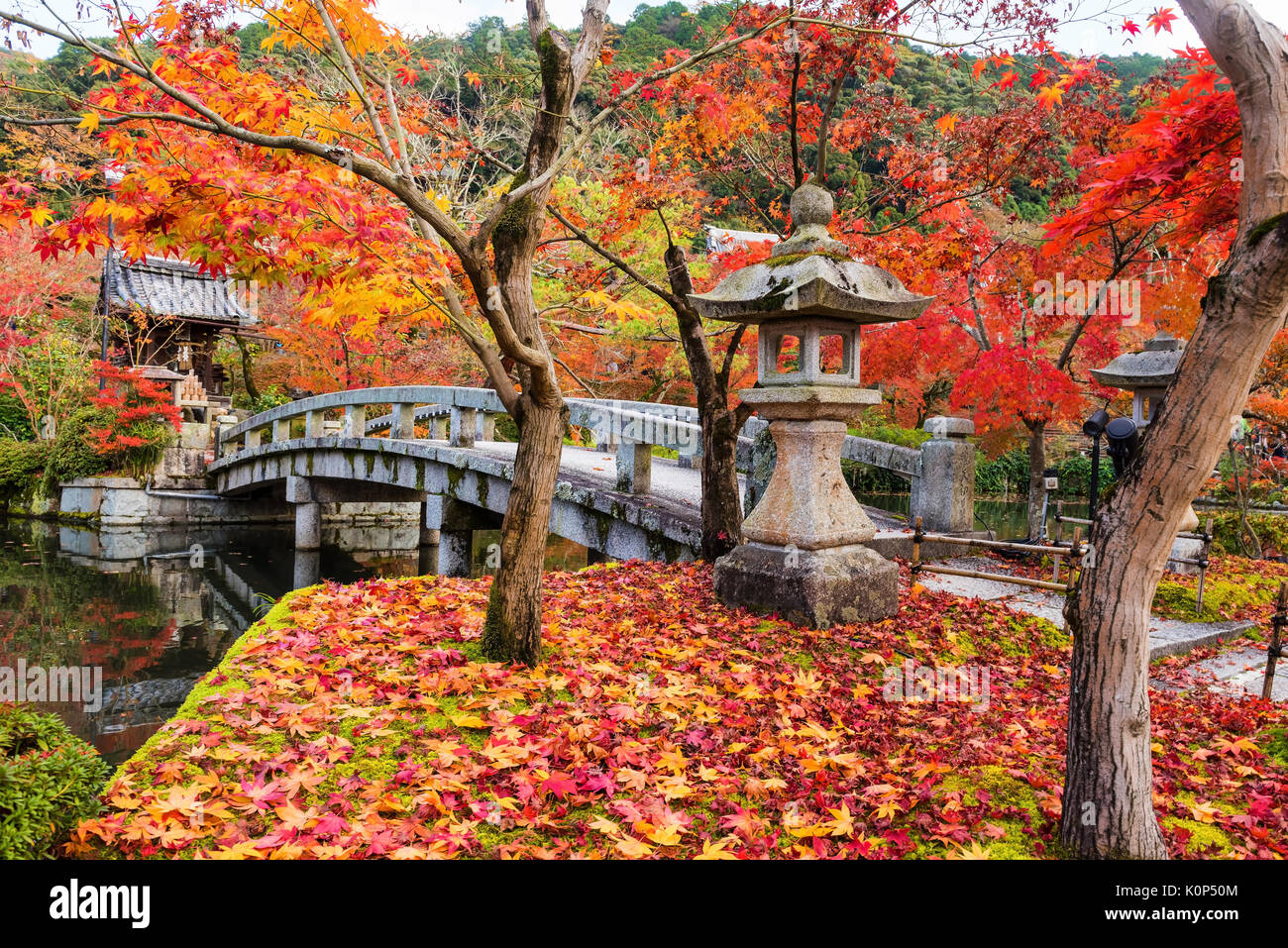 Eikan-do Buddhist temple garden with Fall maple trees red colors, Kyoto, Japan Stock Photo