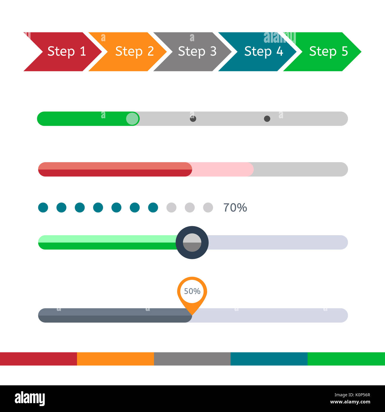 Progress bar set. Loading status bar web indicator. Process download step by step. Stock Photo