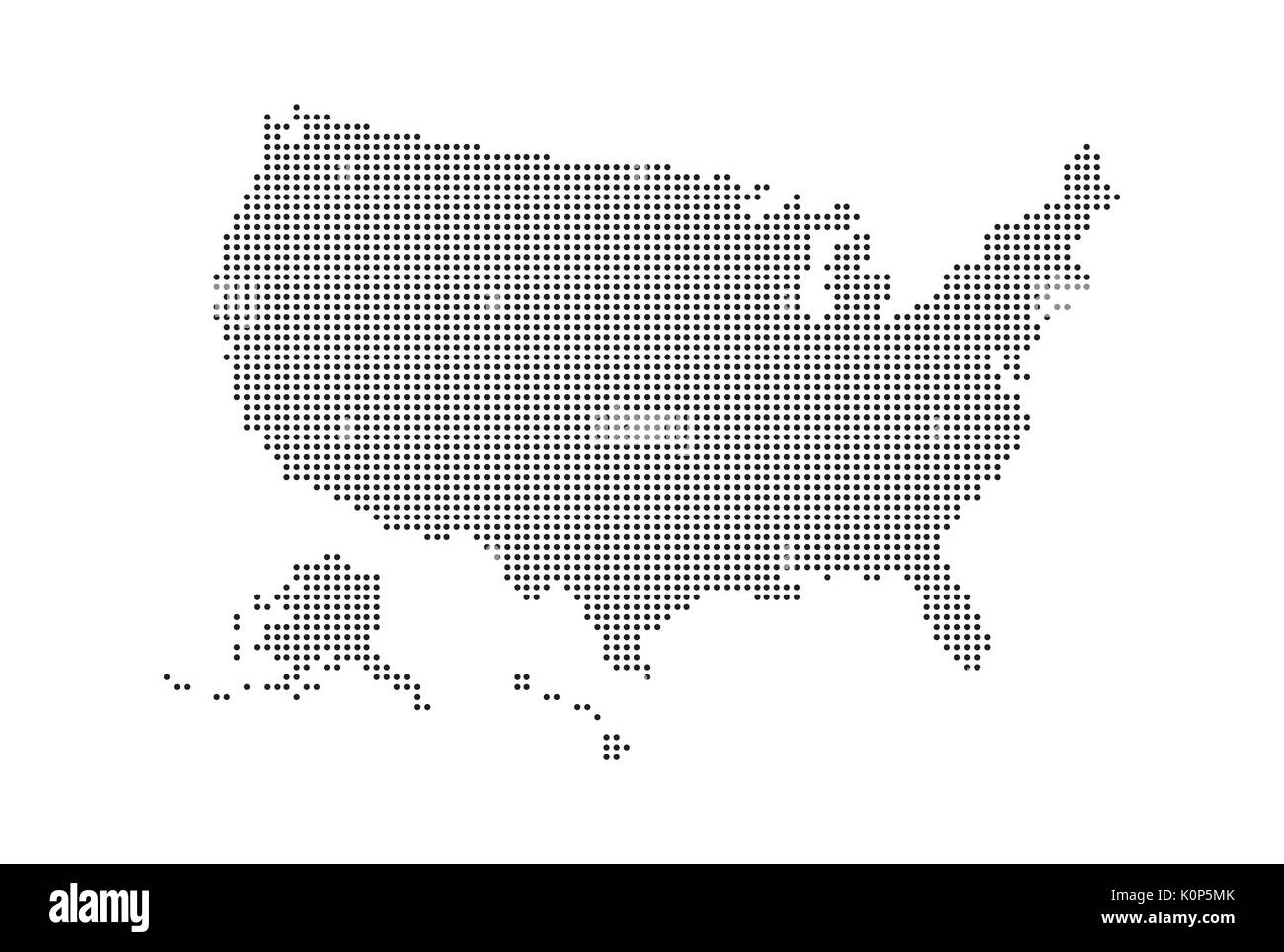 Dotted style map of USA and white background . Stock Vector