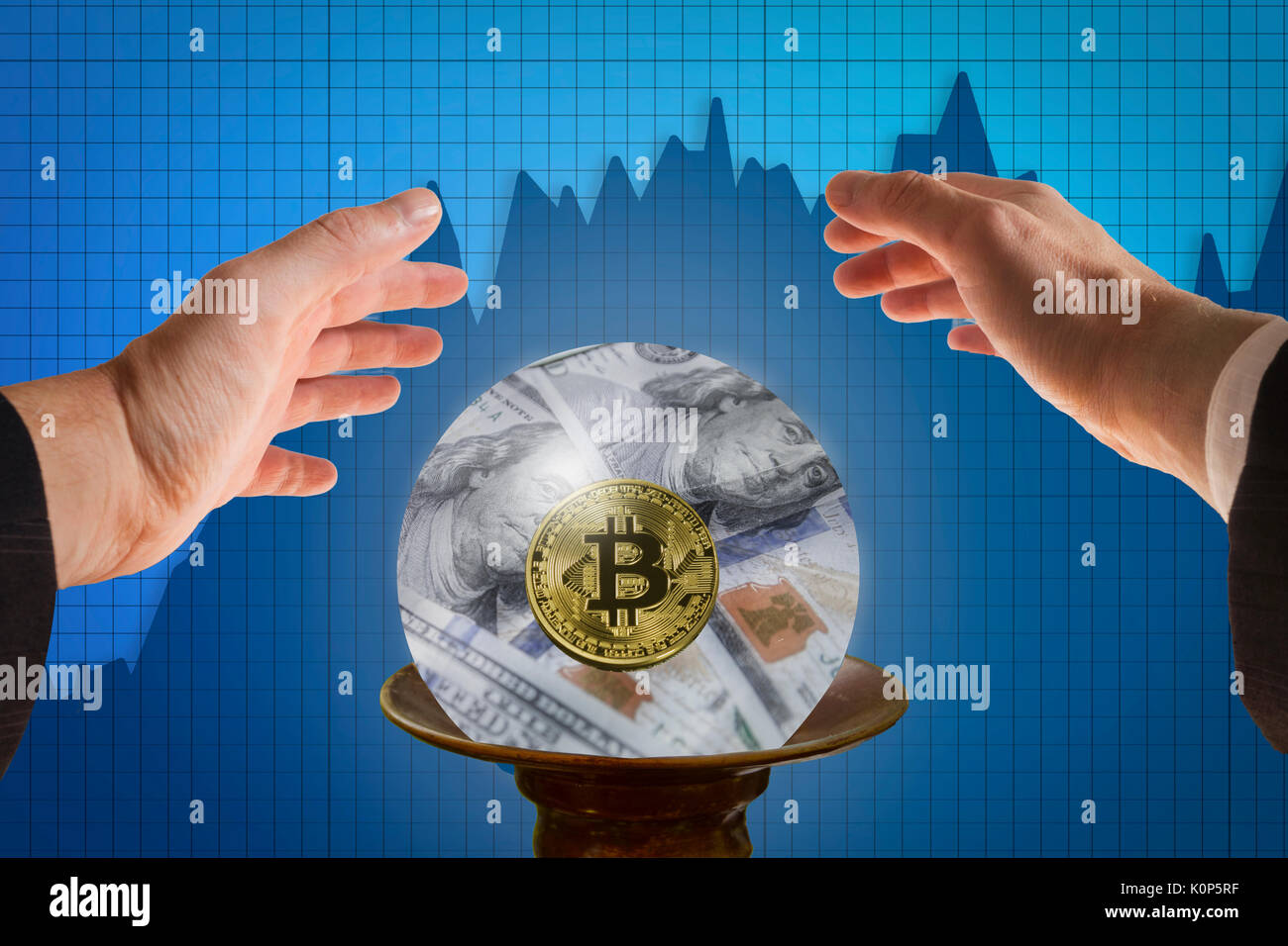 The concept of fortune teller businessman predicting future of bitcoin with  crystal ball Stock Photo - Alamy