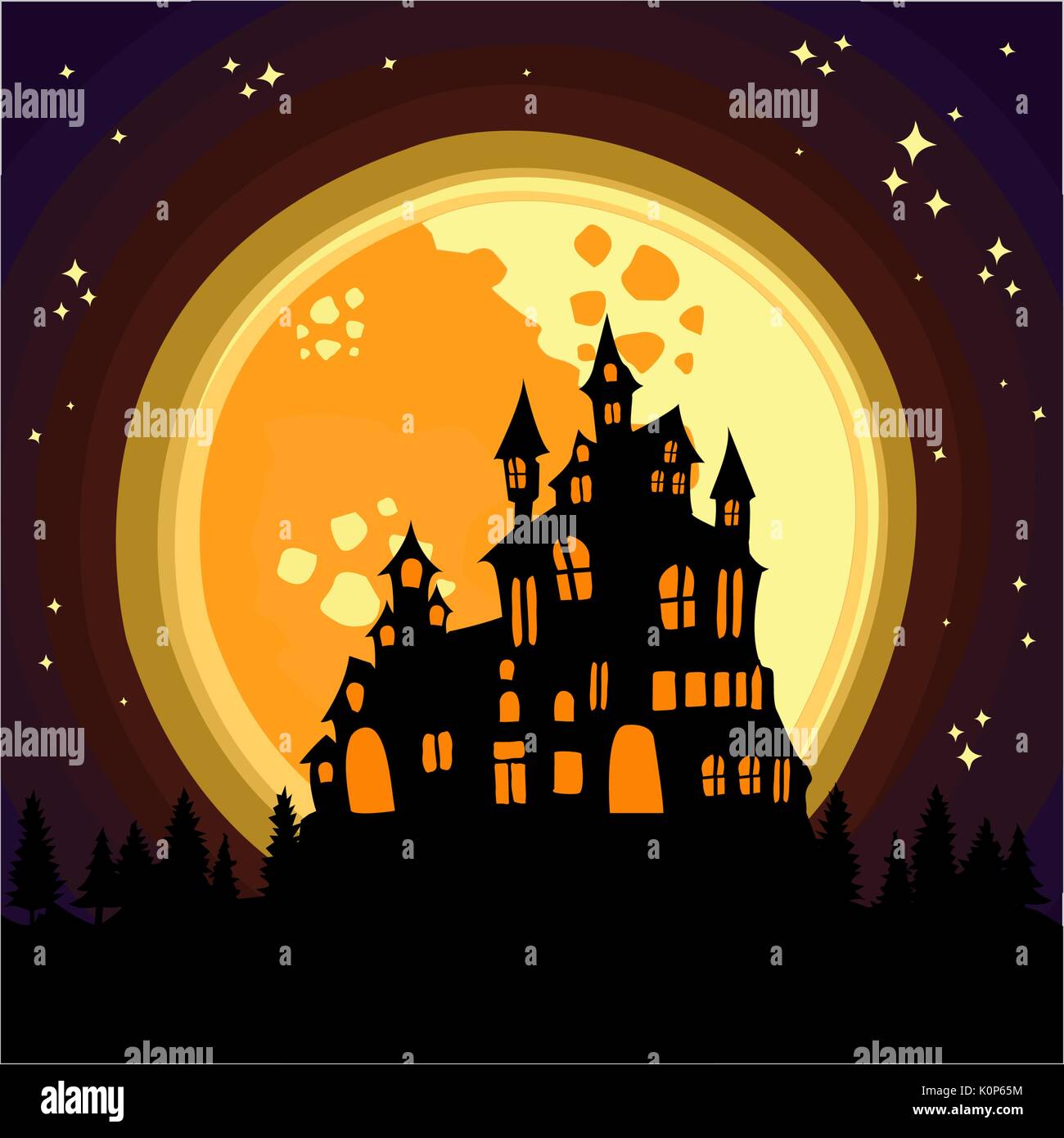 Halloween house night forest cat Stock Vector Images - Alamy