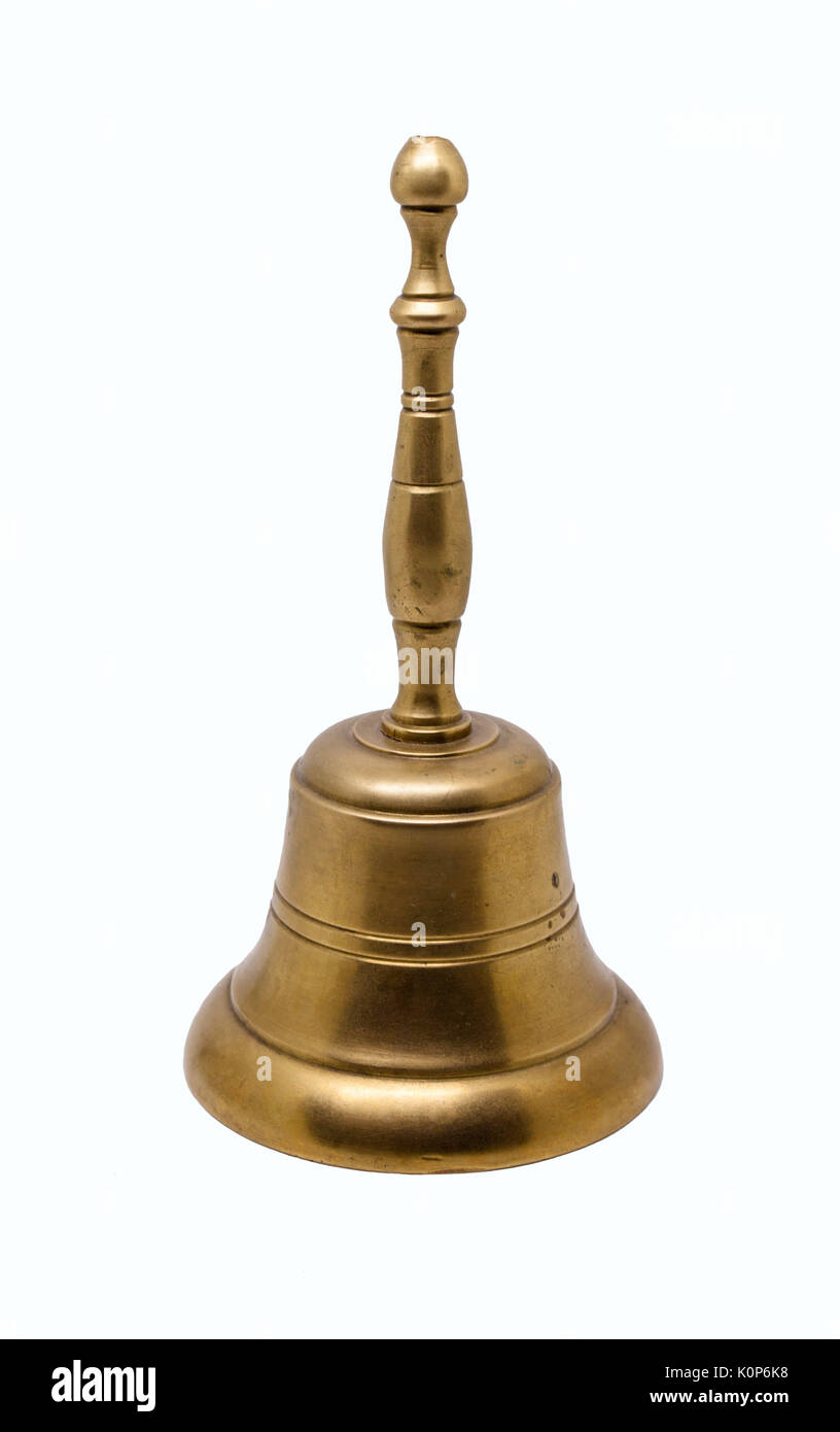 Hand bronze bell cut out in white backgrounds Stock Photo