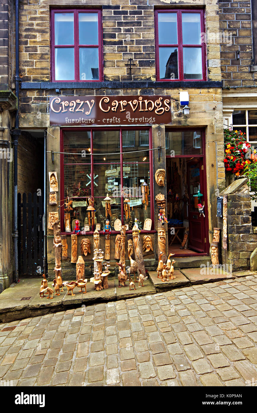 Shops on Main Street in the historic village of Haworth, West Yorkshire, England, UK Stock Photo