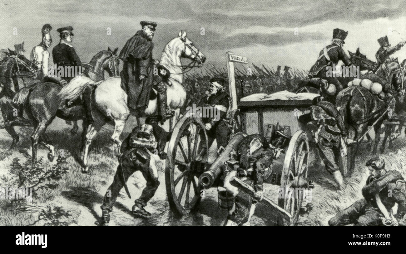 BATTLE OF WATERLOO 18 June 1815. Prussian commander Gebhard von Blucher with his soldiers Stock Photo